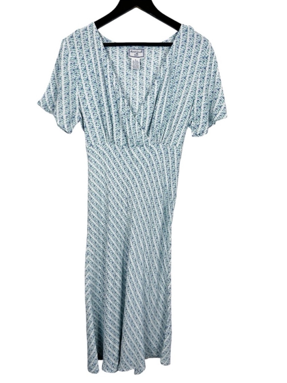 April Cornell Light Blue Patterned V-Neck Midi Dress Size Small